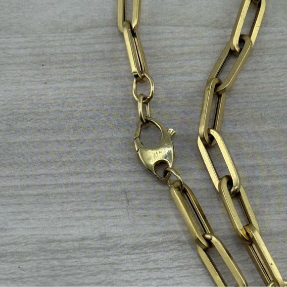14k Solid Yellow Gold Classic Paperclip Necklace 12.7g - Picture 3 of 5